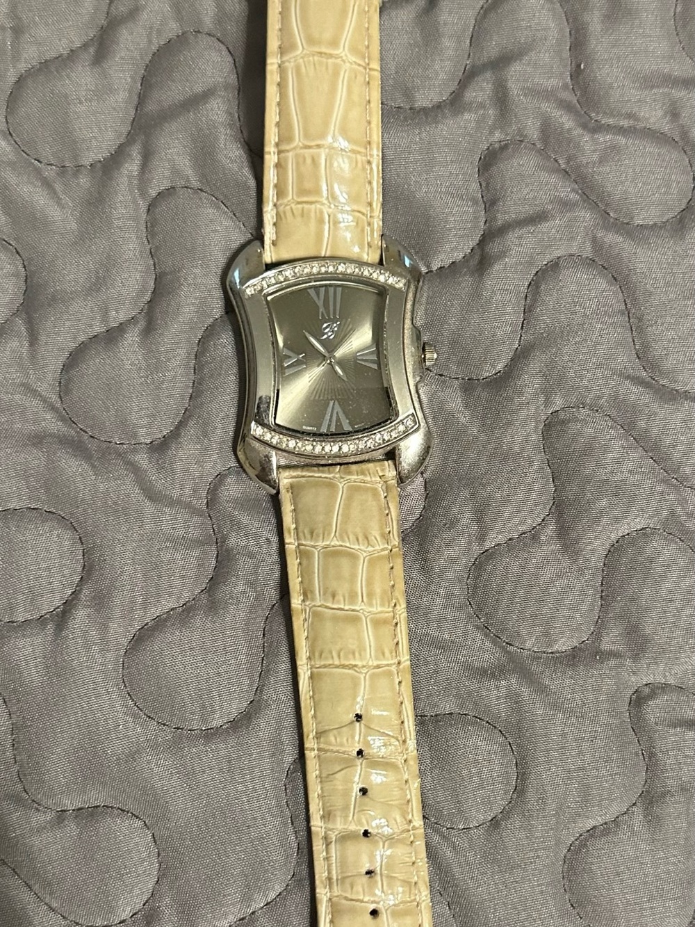 Brighton Cream Croc-Embossed Leather Watch with Silver Face